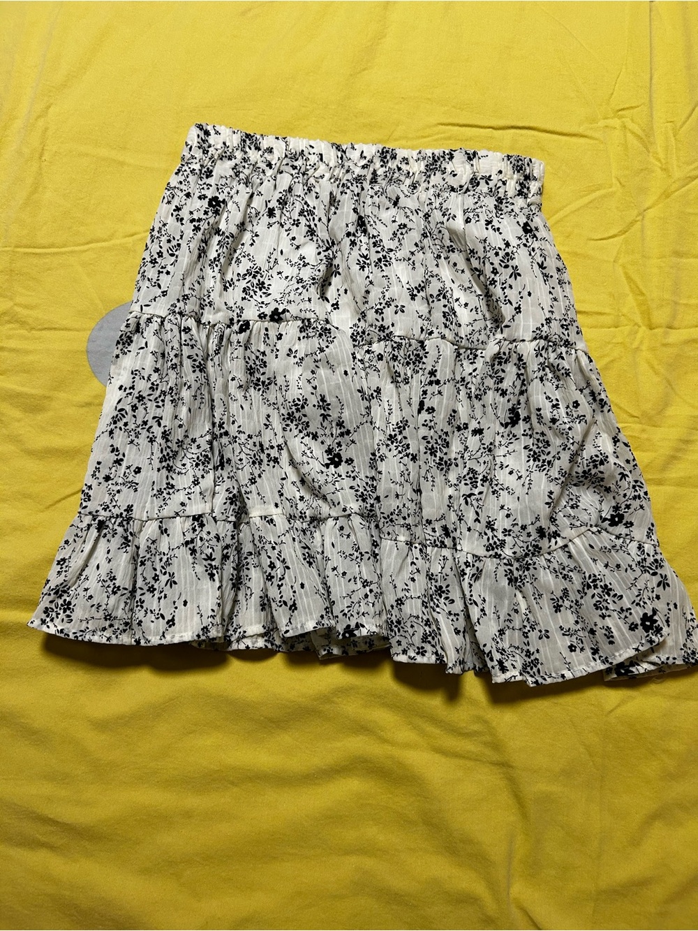 Floral Tiered A-Line Skirt in Black & White